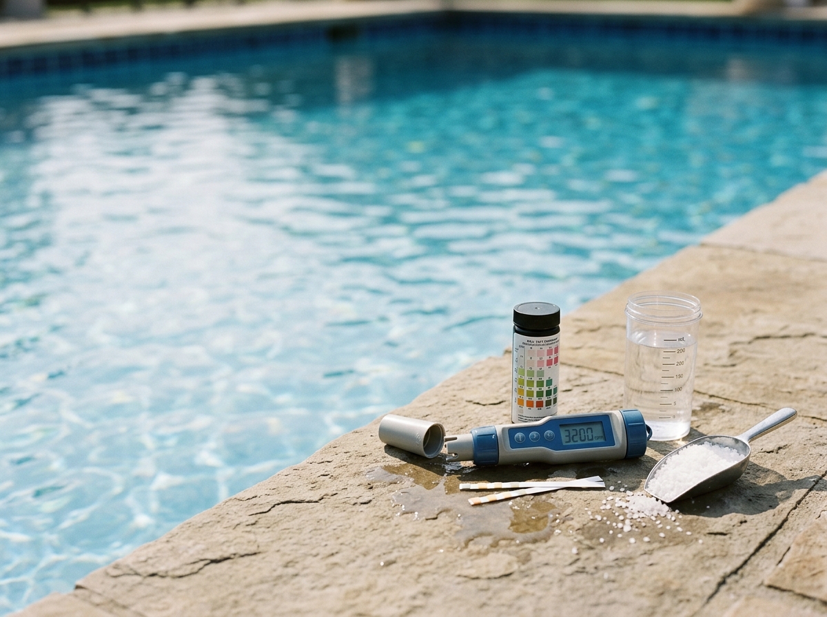 Pool test kit for saltwater pools and salt level testing equipment